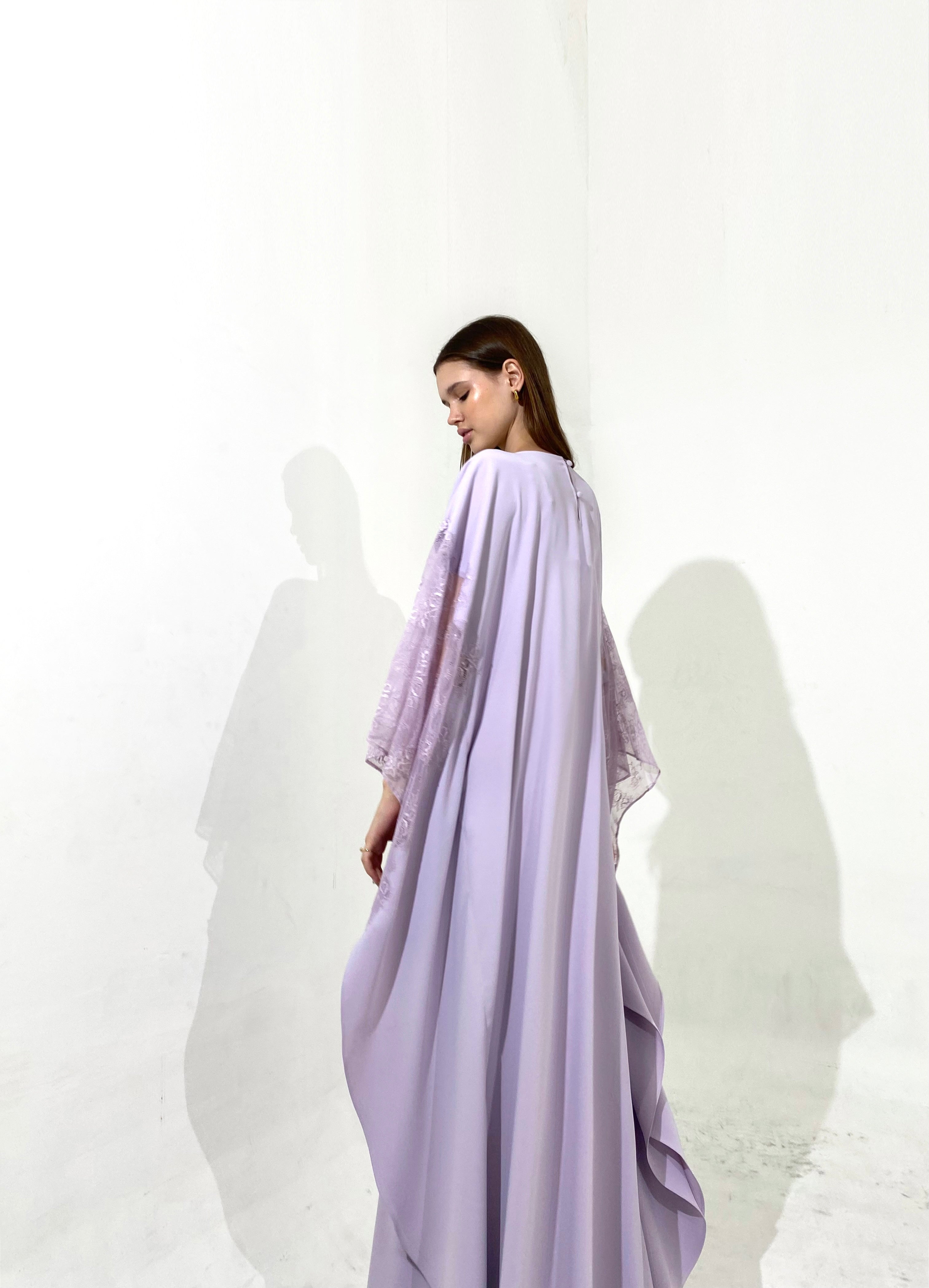 Lace Kaftan Dress In Lavender – Esmé New York