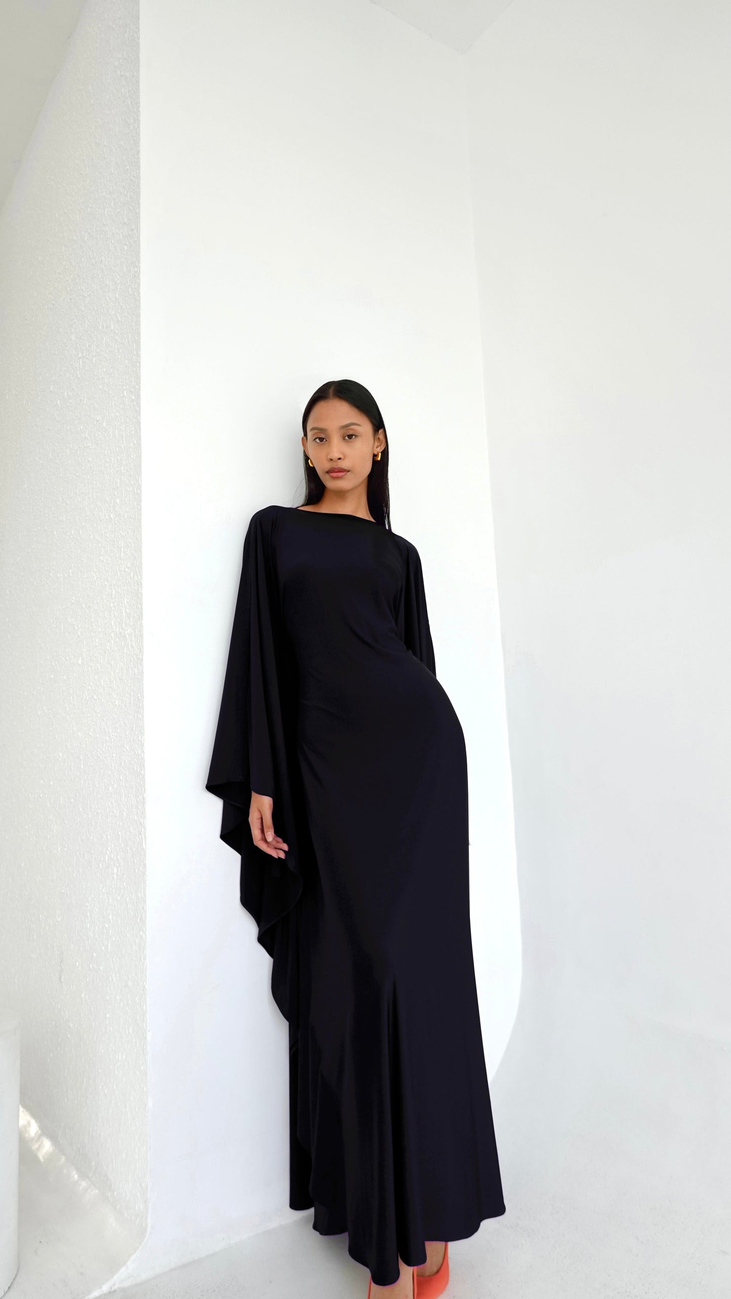 Jersey Kaftan Dress in Black