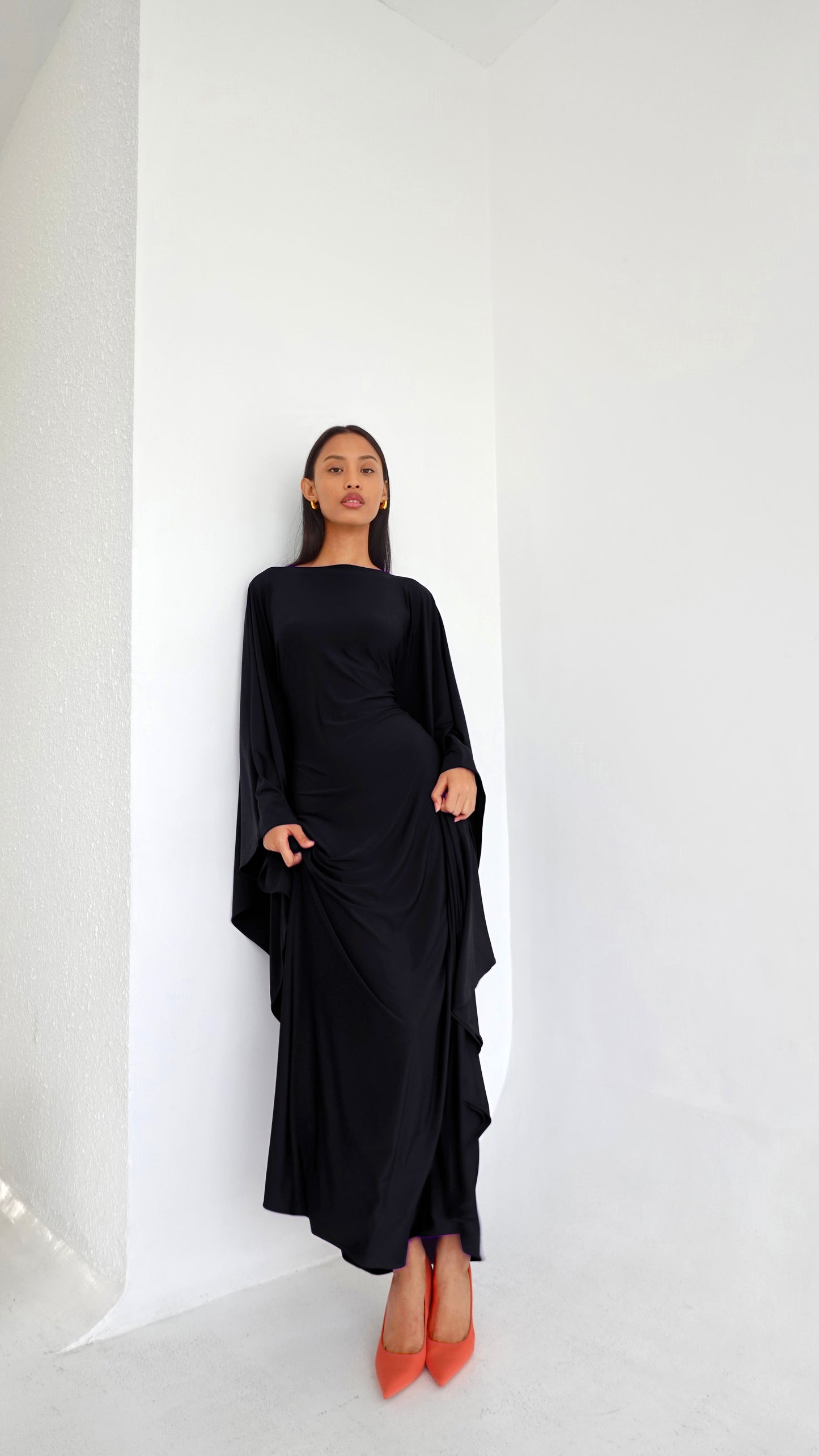 Jersey Kaftan Dress in Black