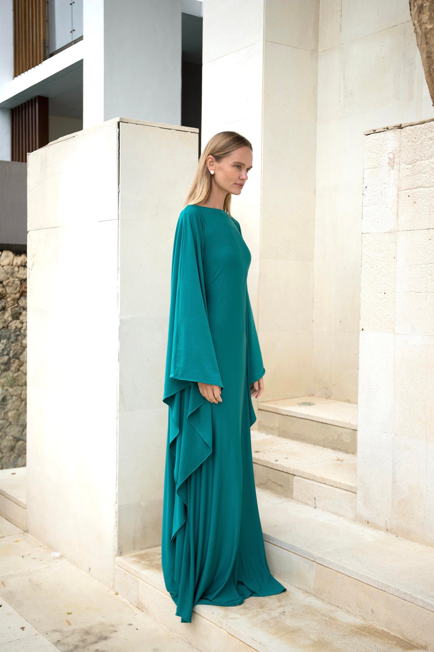 Jersey Kaftan Dress in Ocean