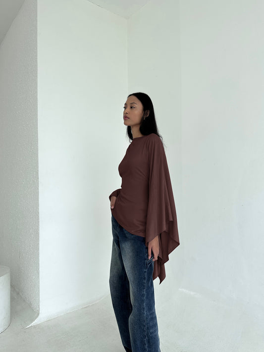 BROWN Adjustable Long-Sleeve Butterfly Top