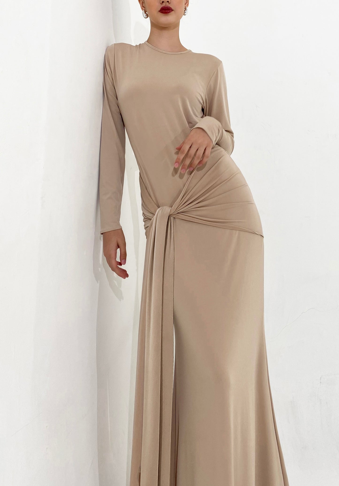 Draped Tie Dress in Sand | won’t be restocked