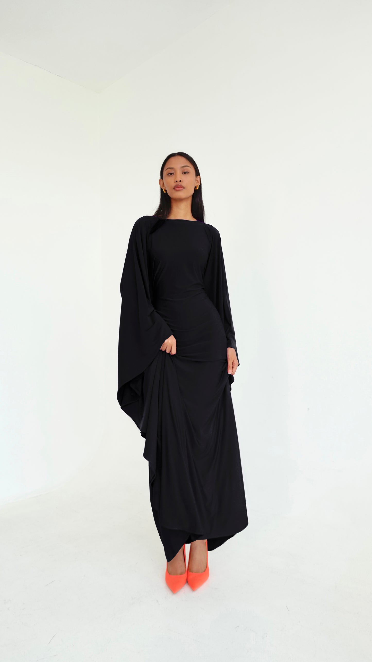 Jersey Kaftan Dress in Black