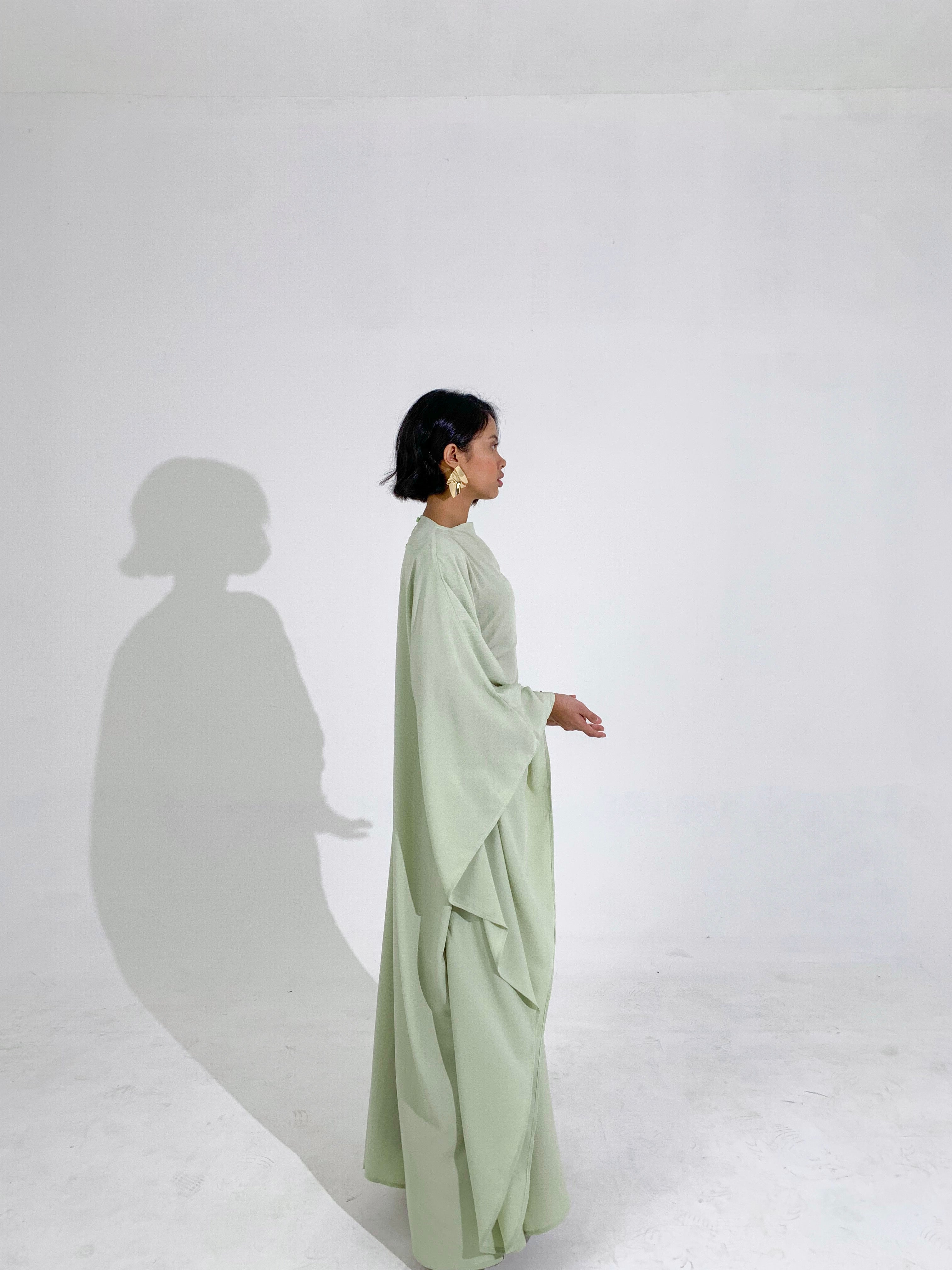 Pistachio Plissé Kaftan Dress – Esmé New York