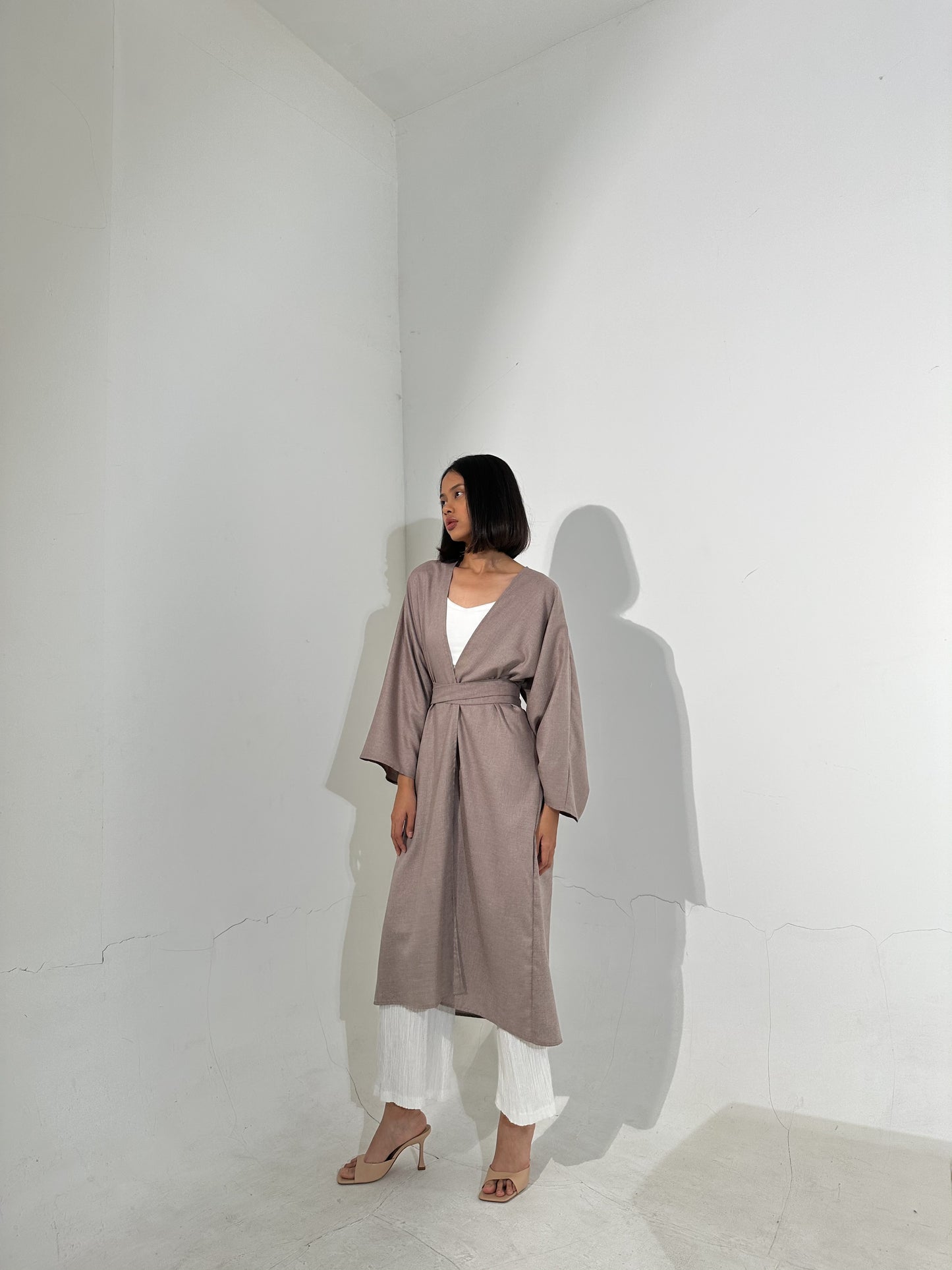 Linen Blend Midi Kimono