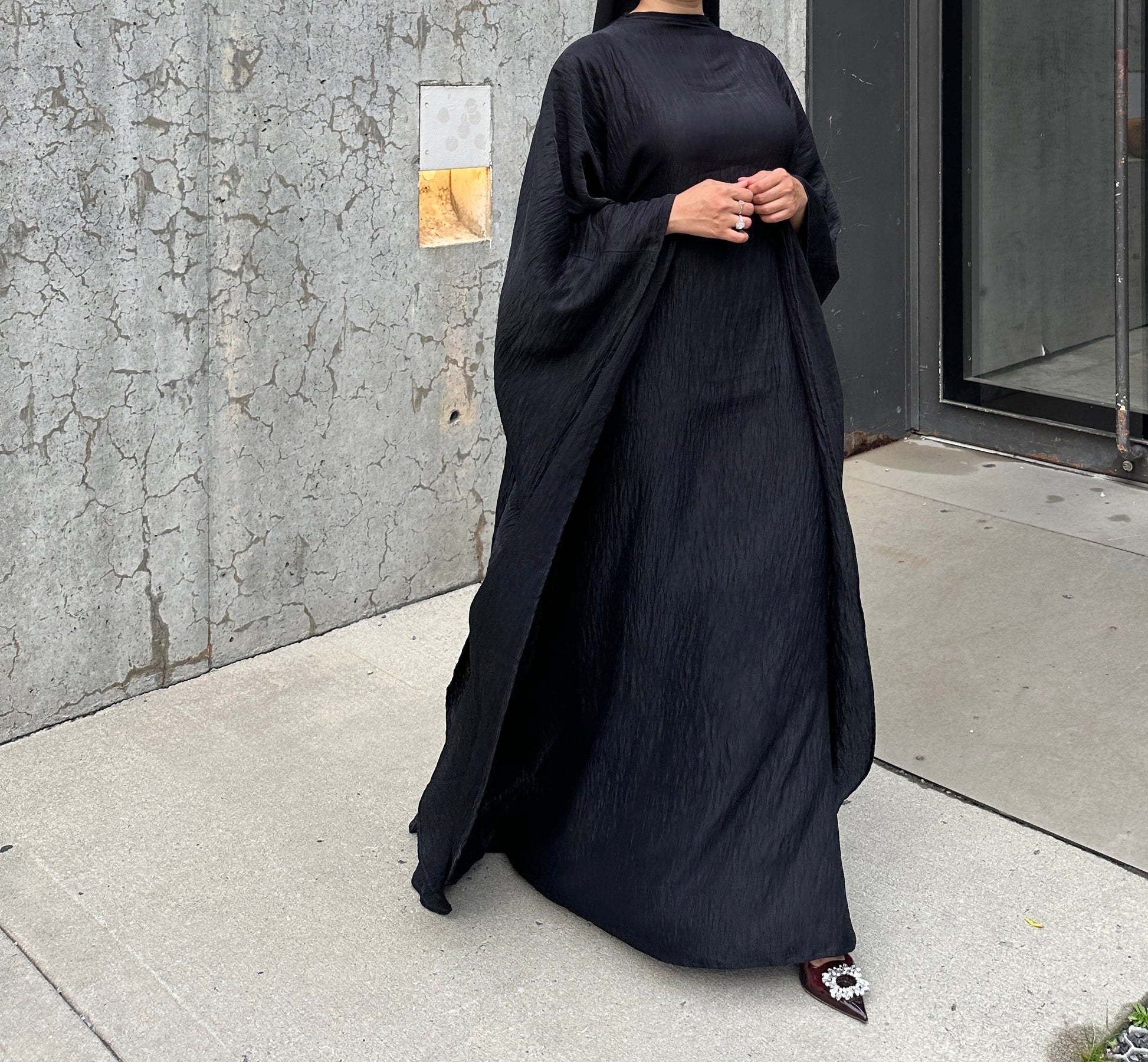 Black Plissé Kaftan Dress