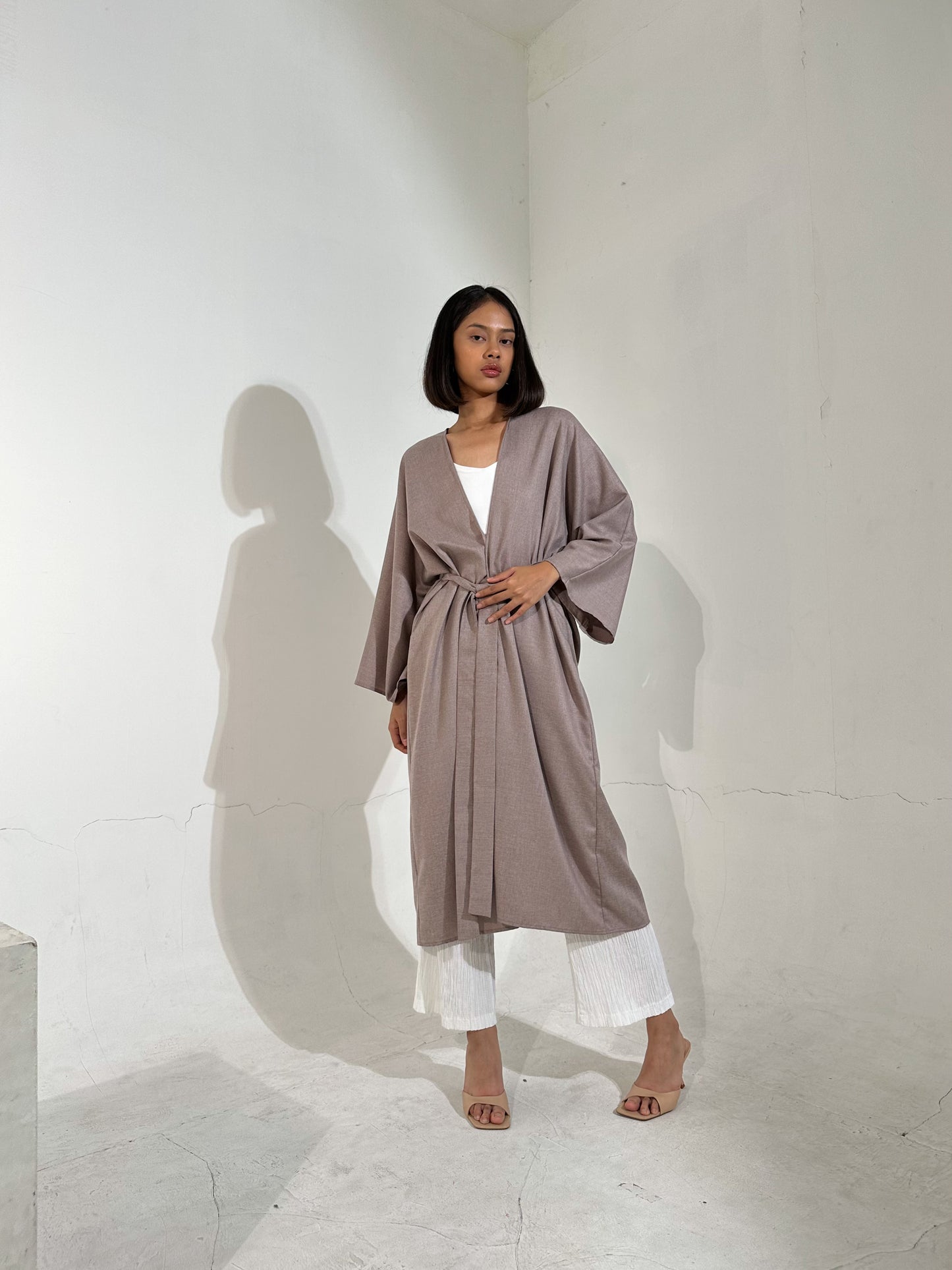 Linen Blend Midi Kimono