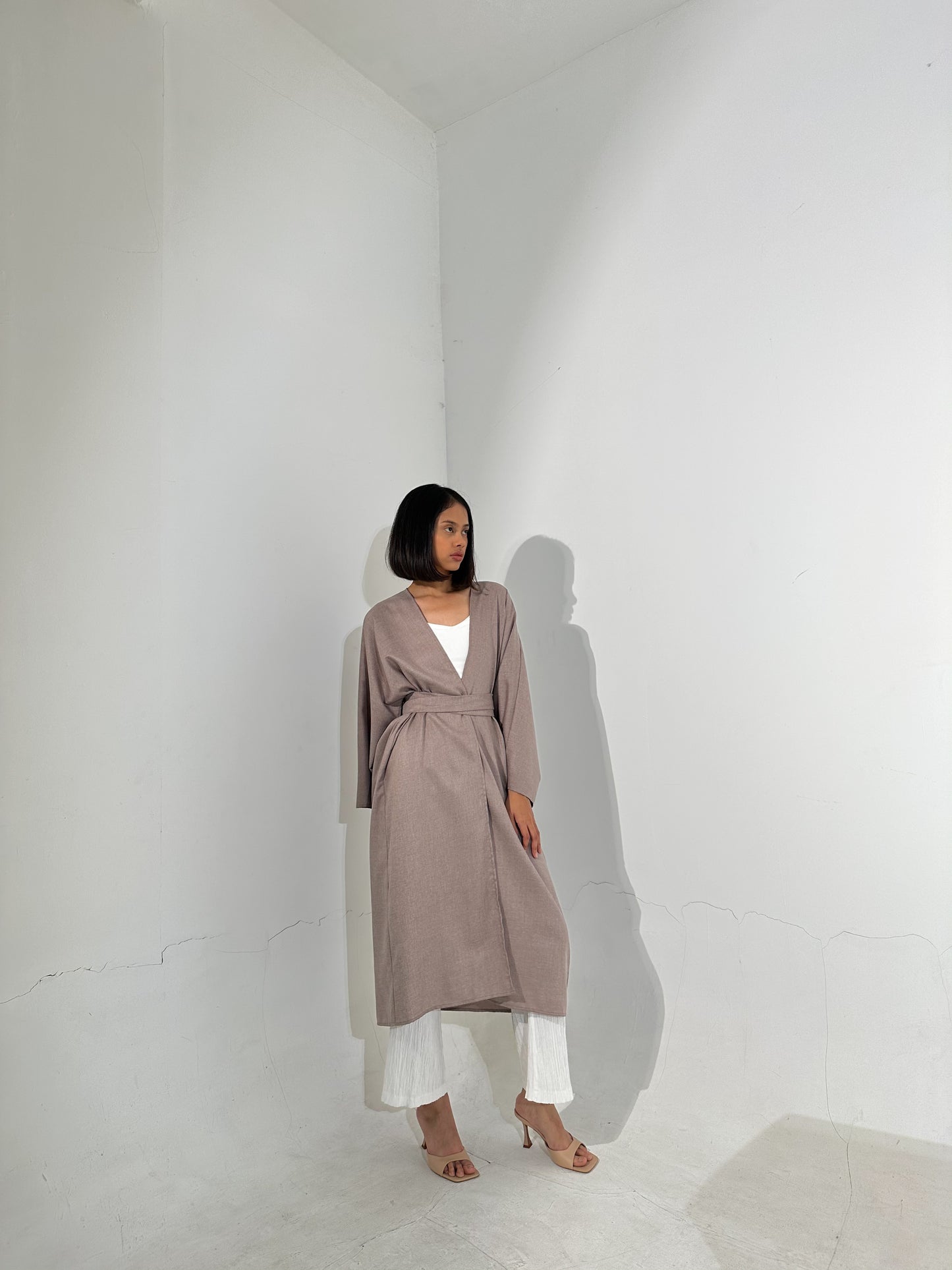 Linen Blend Midi Kimono