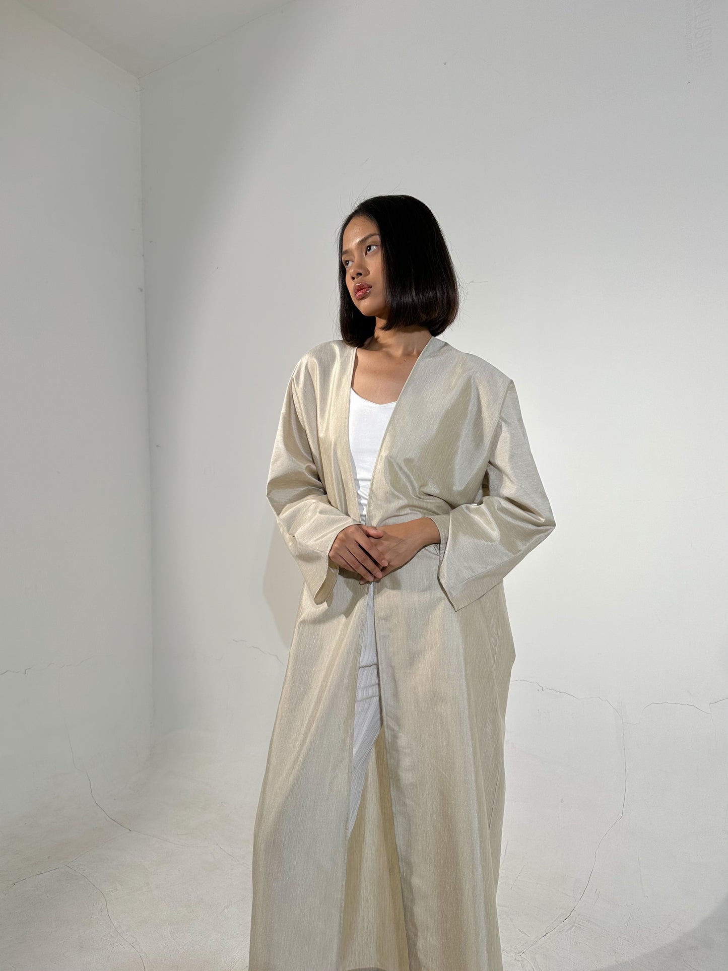 open abaya linen gold ramadan eid modest fashion